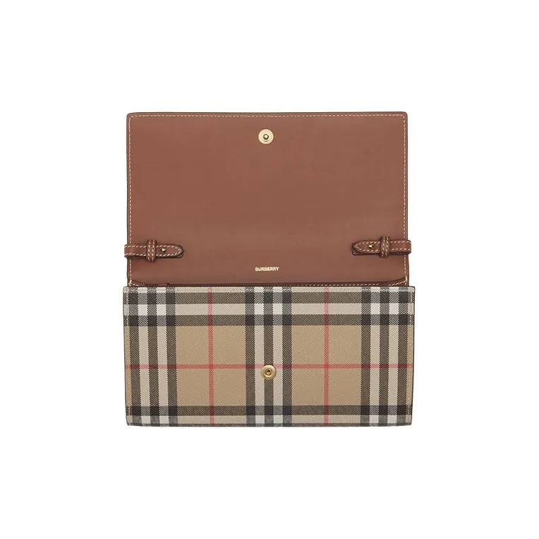 Burberry Vintage Leather, Textile Wallet, Shoulder Bag, Crossbody Bag Women's Beige/Brown-4