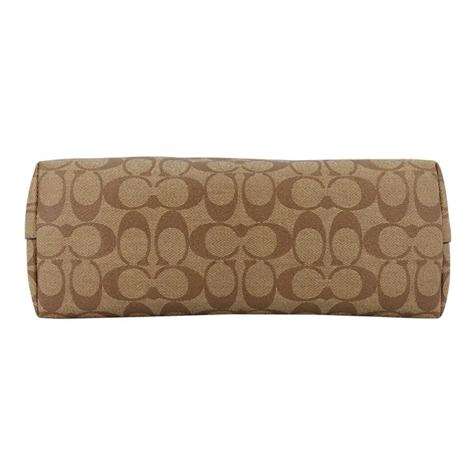 COACH Zip Top Tote Canvas With Leather Tote Bag Shopping Bag Shoulder Bags Large Size Women's Brown Monogram-3