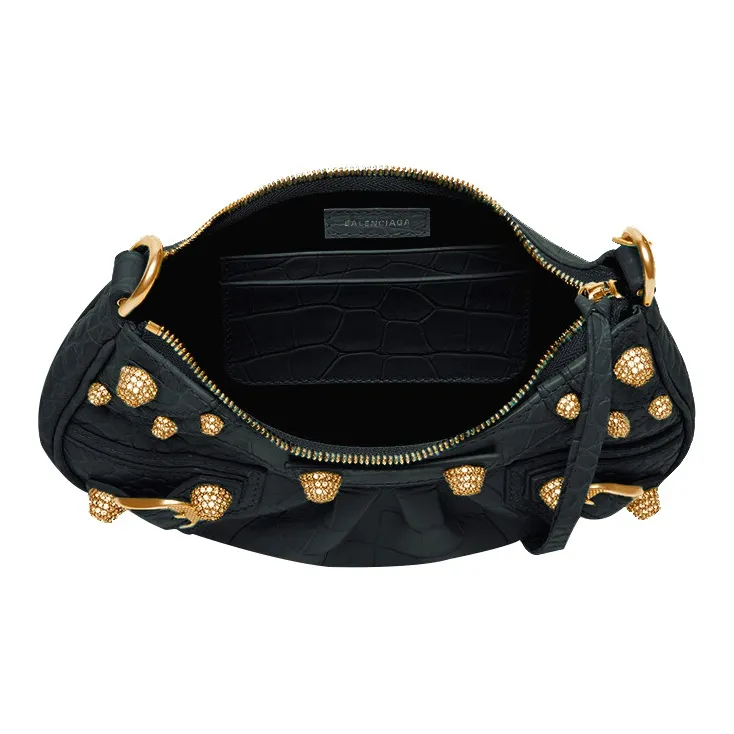 Balenciaga Crocodile Embossed Calfskin Handbag, Crossbody Bag Women's Green-3