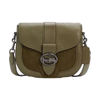 COACH Georgie Leather Saddle Bag, Bacchus Bag, Shoulder Bag, Crossbody Bag Women's Olive Green