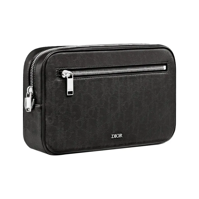 DIOR Smooth Calf Leather Makeup Bag Coin Purse Clutch Men's Black-1