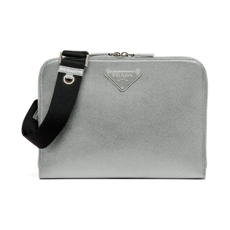 PRADA Saffiano Leather Shoulder Bag Crossbody Bag Men's Marble Gray-0