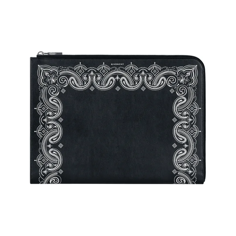 GIVENCHY Smooth Cow Leather Clutch Large Size Men's Black-0
