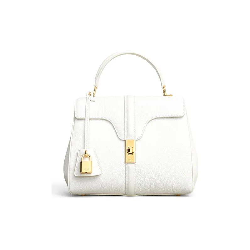 CELINE 16 Cow Leather Handbag Small Size Women's White-0