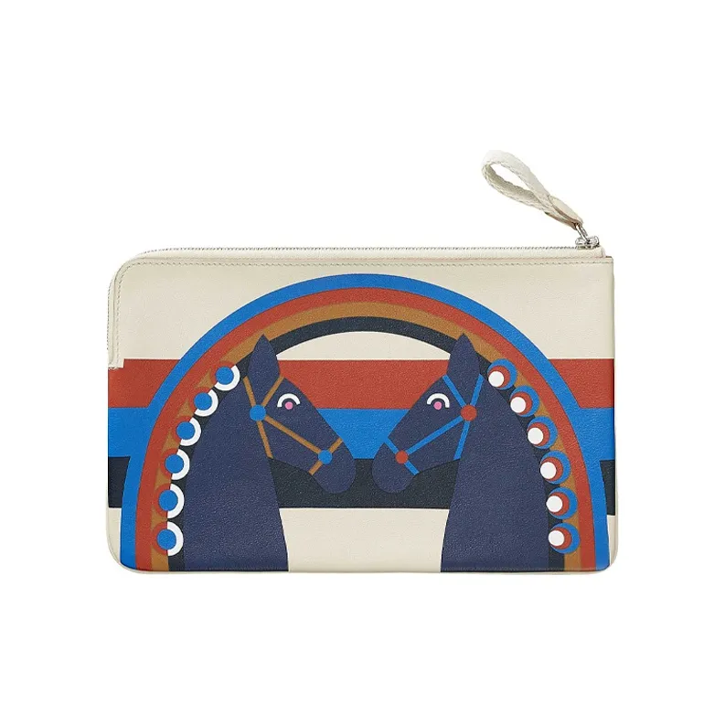 HERMES Carre Pocket Cow Leather Clutch Regular Women's Ecru-0