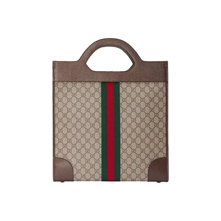 GUCCI Ophidia Canvas With Leather Tote Bag Shopping Bag Handbag Medium Size Unisex Beige/Ebony-2