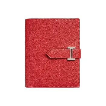 HERMES Bearn Mysore Goat Skin Card Holder, Wallet Women's Orange Red