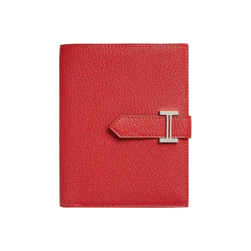 HERMES Bearn Mysore Goat Skin Card Holder, Wallet Women's Orange Red