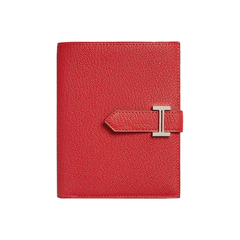 HERMES Bearn Mysore Goat Skin Card Holder, Wallet Women's Orange Red-0