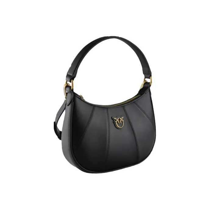 PINKO SIMPLY Cow Leather Half Moon Bag Mahjong Bag Handbag Shoulder Bag Crossbody Bag Mini Women's Black-1