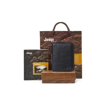 Jeep Business Casual Cow Leather Genuine Leather Card Holder Coin Purse Clutch Wallet Men's Black