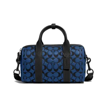 COACH Leather Duffle Bag Boston Bag Shoulder Bag Crossbody Bag Handbag Medium Size Men's Blue Monogram