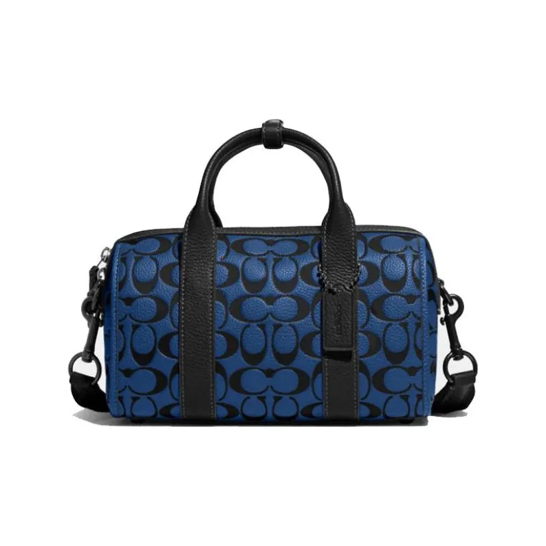COACH Leather Duffle Bag Boston Bag Shoulder Bag Crossbody Bag Handbag Medium Size Men's Blue Monogram-0