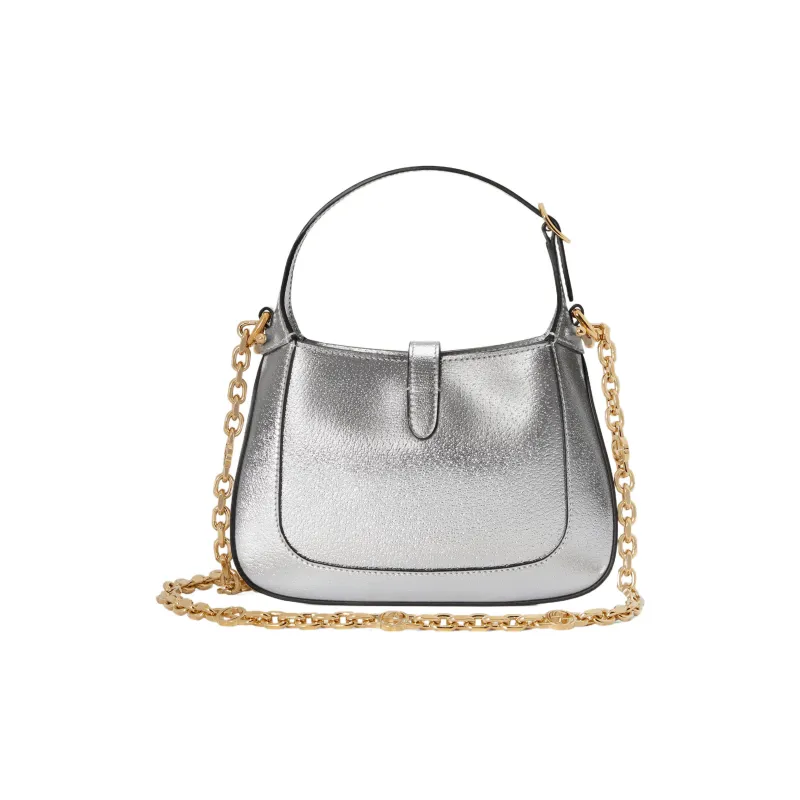GUCCI Jackie 1961 Leather Crescent Shoulder Bag Shoulder Bag Mini Women's Silver-3