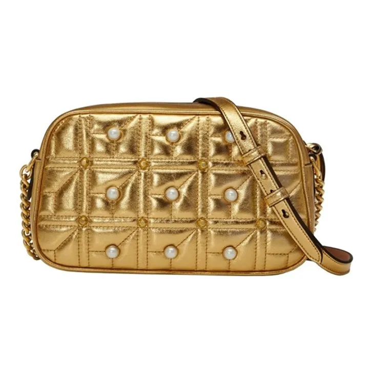 GUCCI GG Marmont Quilting Leather Camera Bag Shoulder Bag Crossbody Bag Small Size Women's Gold-3