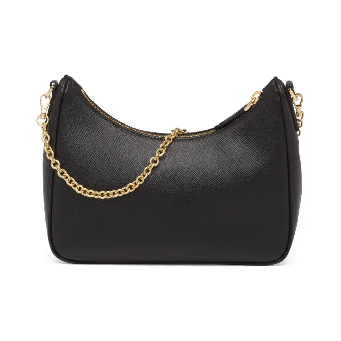 PRADA Re Edition Leather Shoulder Bag, Crossbody Bag, Handbag Women's Black/Gold-4