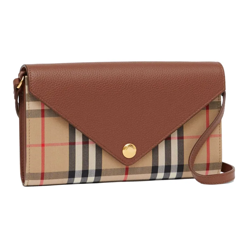 Burberry Vintage Fabric With Leather Crossbody Bag, Shoulder Bag Women's Burgundy & Tan-4