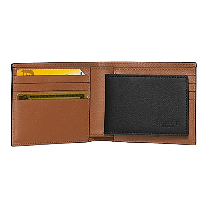 COACH 3 IN 1 Wallet Leather Bifold Clutch Wallet Cropped Men's Black & Brown-1