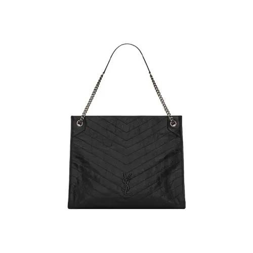SAINT LAURENT Leather Single-Shoulder Bag Large Black Wmns