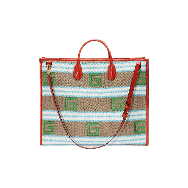 GUCCI Fabric With Leather Tote Bag Shopping Bag Handbag Regular Women's Red Green-1