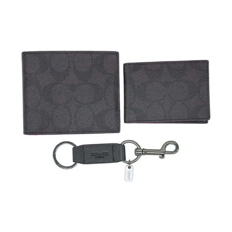 COACH 3 IN 1 Wallet Canvas Card Holder 3 in 1 Wallet Men's Black-1