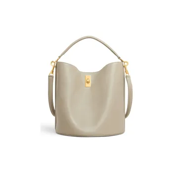 CELINE 16 Smooth Cow Leather Bucket Bags Handbags Women's Gray Green
