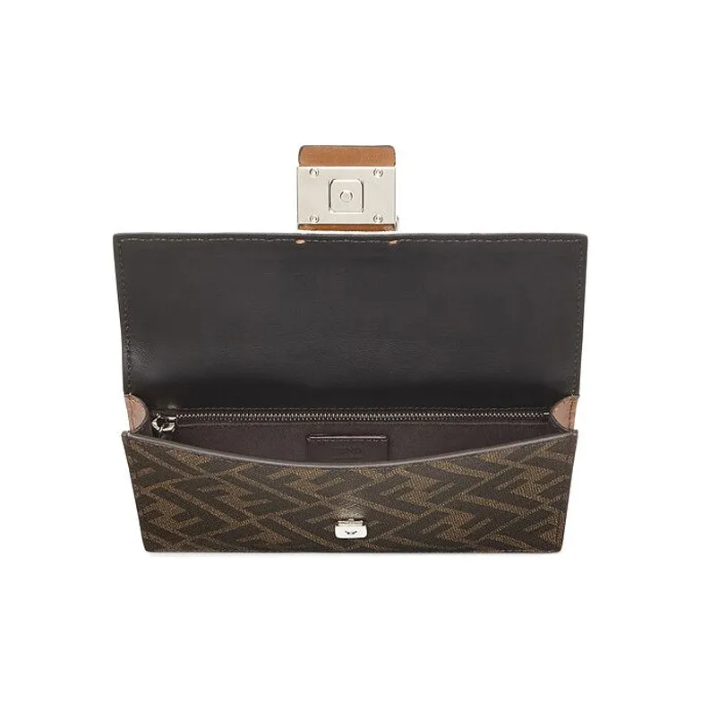 FENDI Baguette Canvas With Leather Baguette Bag Clutch Shoulder Bag, Crossbody Bag Regular Men's Brown/White-5