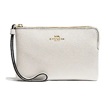 COACH Corner Zip Leather Coin Purse Clutch Wrist Bag Handbag Mini Women's White