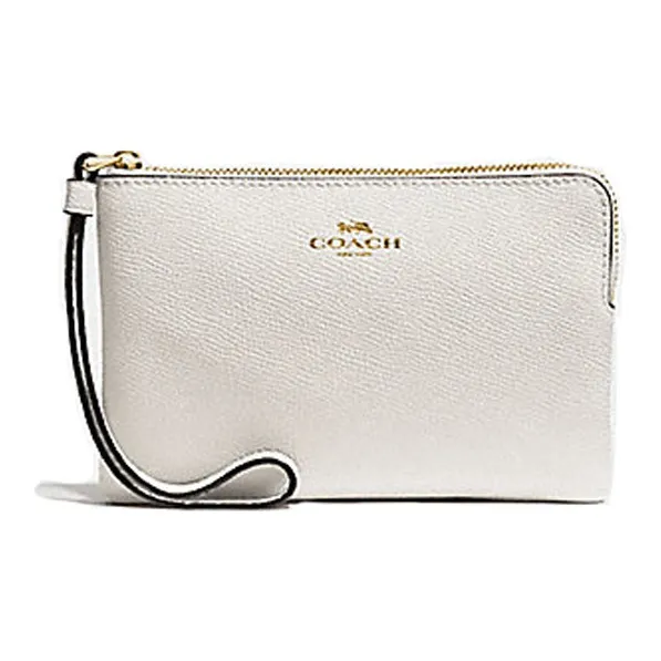 COACH Corner Zip Leather Coin Purse Clutch Wrist Bag Handbag Mini Women's White-0