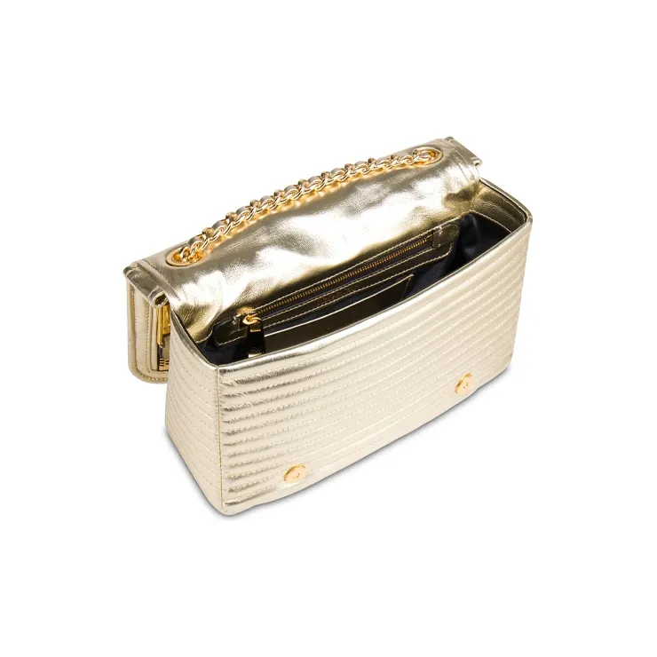 MOSCHINO Sheepskin Biker Handbag Shoulder Bag Crossbody Bag Women's Gold-2