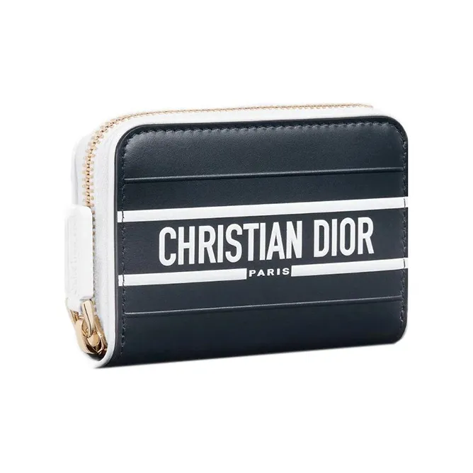 DIOR Vibe Cow Leather Card Clip Wallets Card Holders Small Size Women's Blue-1