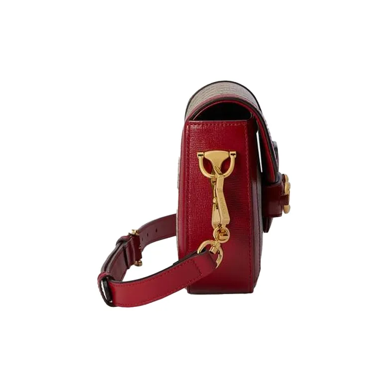 GUCCI Horsebit 1955 Canvas With Leather Saddle Bag Shoulder Bag Crossbody Bag Mini Women's Ebony/Red-4