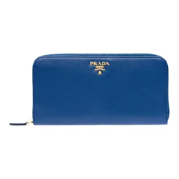 PRADA Saffiano Leather Wallet Tubas Women's Blue