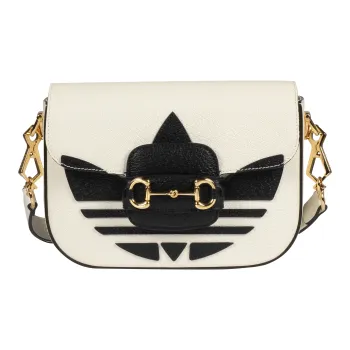 GUCCI Adidas Collaboration Horsebit 1955 Leather Shoulder Bag, Crossbody Bag Mini Unisex White