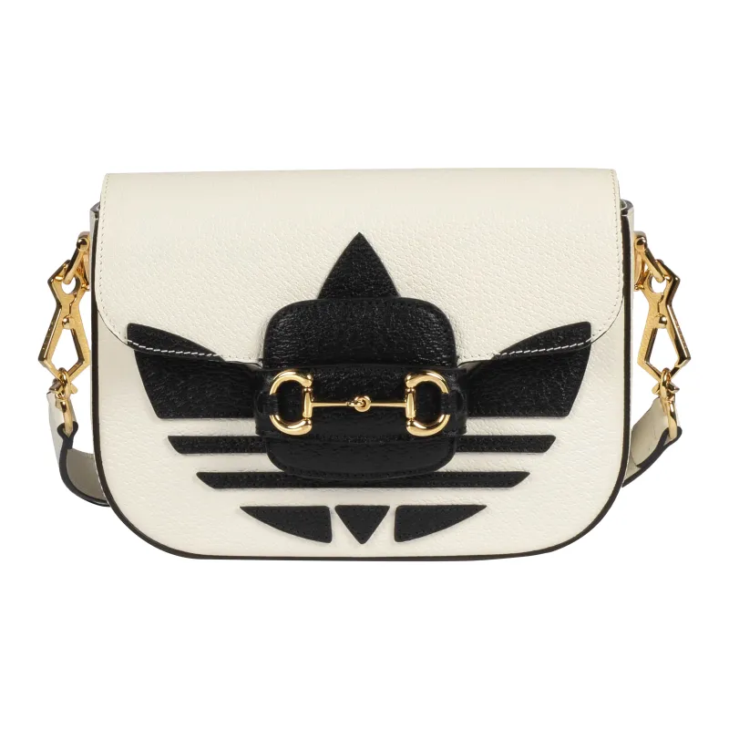 GUCCI Adidas Collaboration Horsebit 1955 Leather Shoulder Bag, Crossbody Bag Mini Unisex White-0