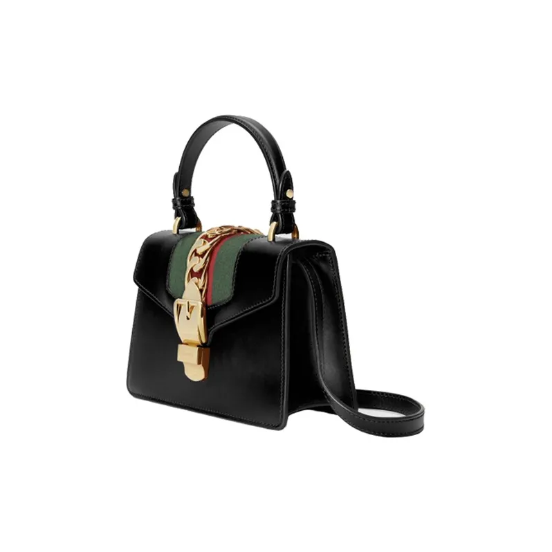 GUCCI Sylvie Leather Handbag, Shoulder Bag, Crossbody Bag Mini Women's Black-3