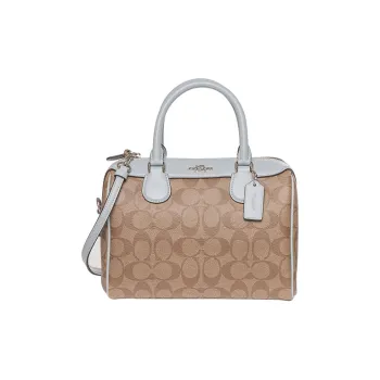 COACH Bennett PVC Boston Bag Handbag Crossbody Bag Medium Size Women's Khaki Light Blue