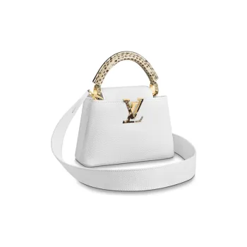 LOUIS VUITTON Capucines Python Skin Trim Kapustin Handbag Shoulder Bag Crossbody Bag Mini Women's Candy Color/White