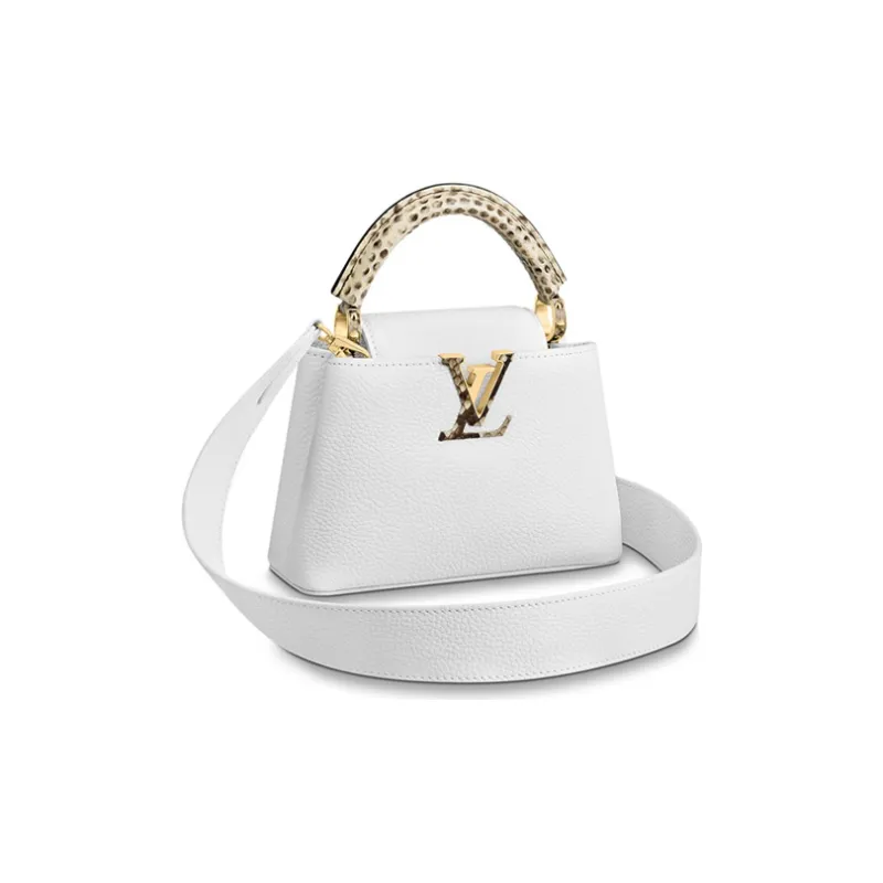 LOUIS VUITTON Capucines Python Skin Trim Kapustin Handbag Shoulder Bag Crossbody Bag Mini Women's Candy Color/White-0