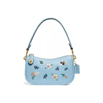 COACH Leather Shoulder Bag Mahjong One Shoulder Handbag Women's Ice Blue