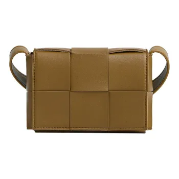 Bottega Veneta CASSETTE Sheepskin Tofu Bag Plaid Shoulder Bag Crossbody Bag Mini Women's Oak Fruit Color