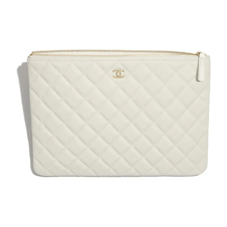 CHANEL Grain Embossed Calfskin Wallet Coin Purse, Clutch Women's White-1