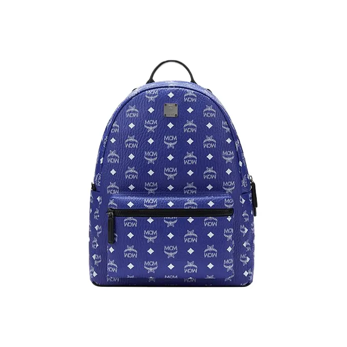 MCM Coated Canvas Backpack Medium Size Men's Modern Blue-0
