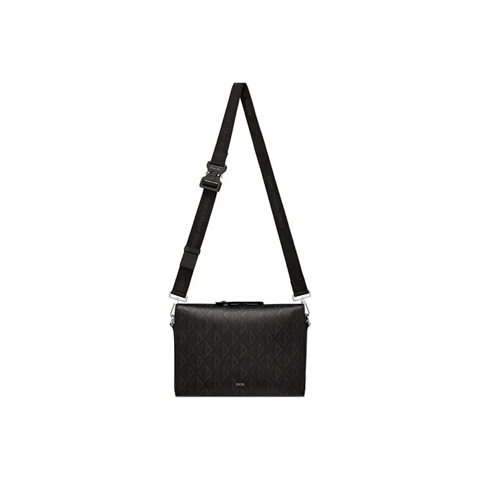DIOR Lingot Smooth Cow Leather Messenger Bag Handbag Shoulder Bag Crossbody Bag Large Size Men's Black-1