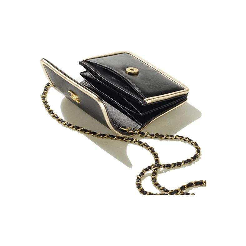 CHANEL Calfskin Crossbody Bag Clutch Women's Black & Gold-1