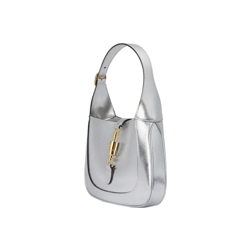 GUCCI Jackie 1961 Leather Crescent Shoulder Bag Shoulder Bag Small Size Women's Silver-3