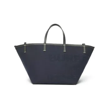 Burberry Cotton Linen Blend Canvas Beach Bag Tote Bag Shopping Bag Canvas Bag One Shoulder Handbag Mini Women's Navy