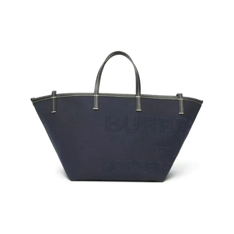 Burberry Cotton Linen Blend Canvas Beach Bag Tote Bag Shopping Bag Canvas Bag One Shoulder Handbag Mini Women's Navy-0