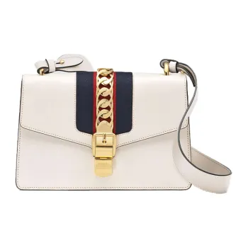 GUCCI Sylvie Leather Portable Crossbody Bag Shoulder Bag Women's White