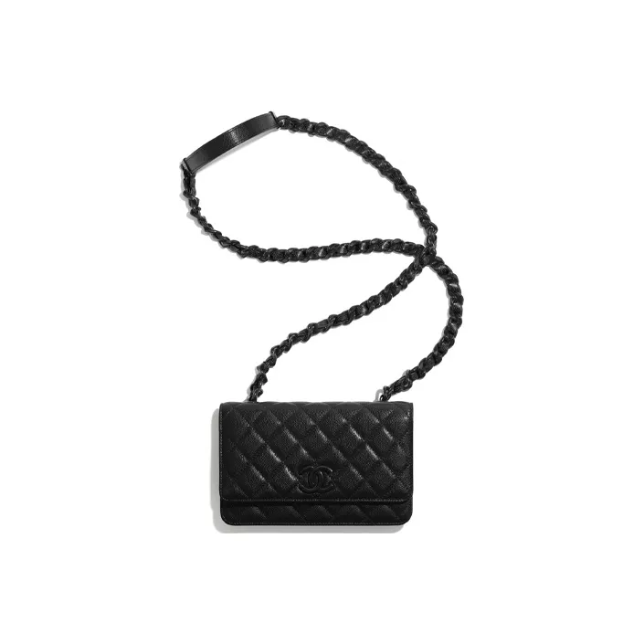 CHANEL Grain Calfskin Wallet, Crossbody Bag, Shoulder Bag Women's Black-3